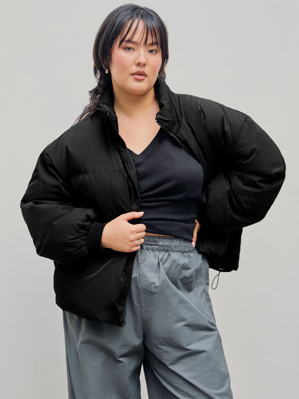 Reißverschluss Pufferjacke mit Kragen Kurve & Plus