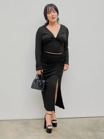 Maxi gonna con spacco con coulisse tinta unita Curve & Plus