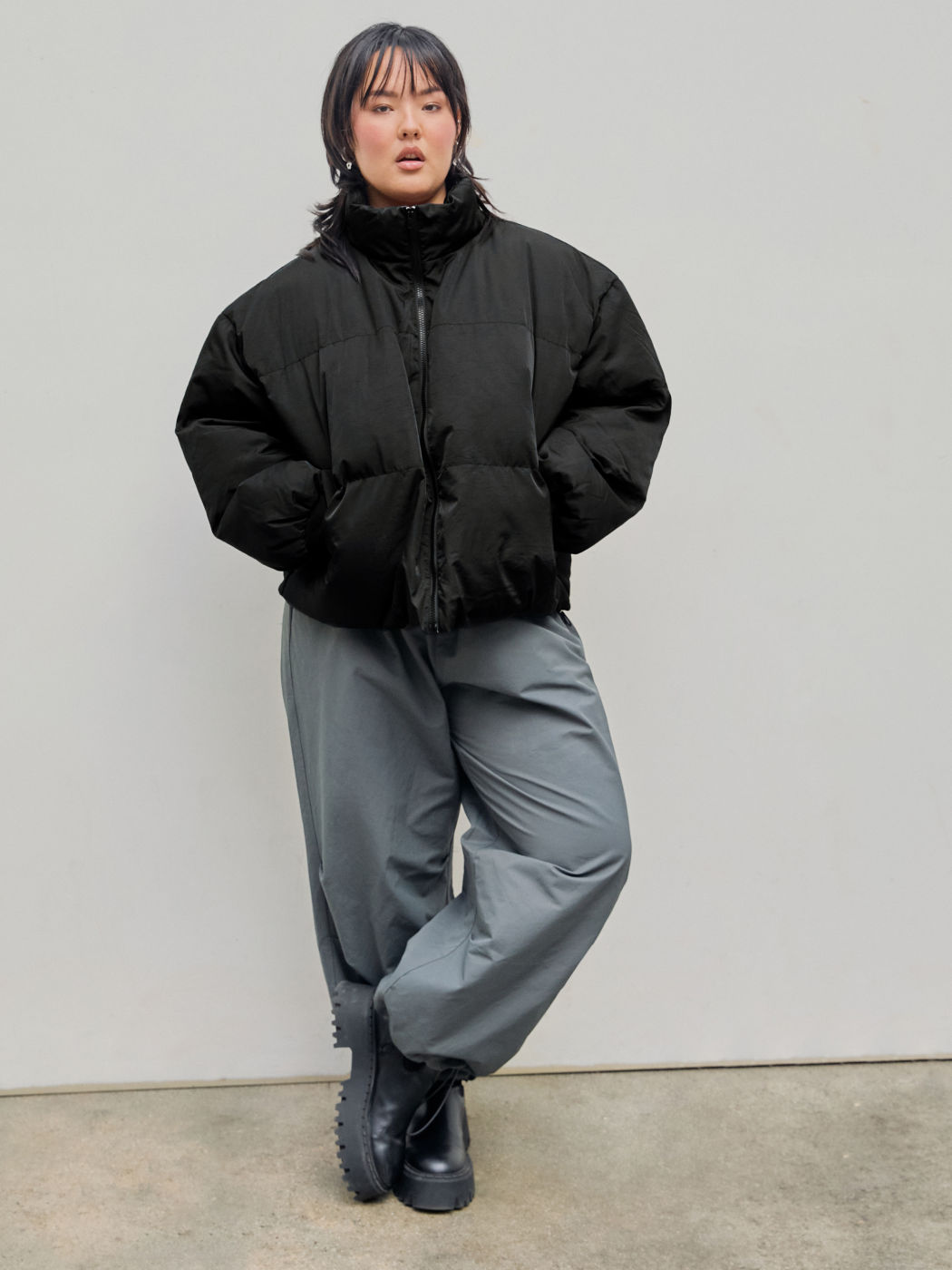 Reißverschluss Pufferjacke mit Kragen Kurve & Plus