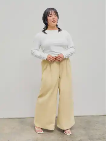  Cordhose mit mittlerer Taille, Falten und weitem Bein Kurve & Plus