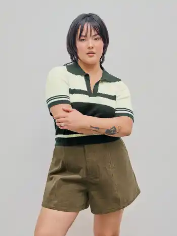 Knit Polo Striped Short Sleeve Top Curve & Plus