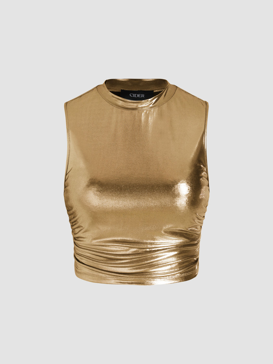  Metallic Rundhalsausschnitt Crop Tank Top