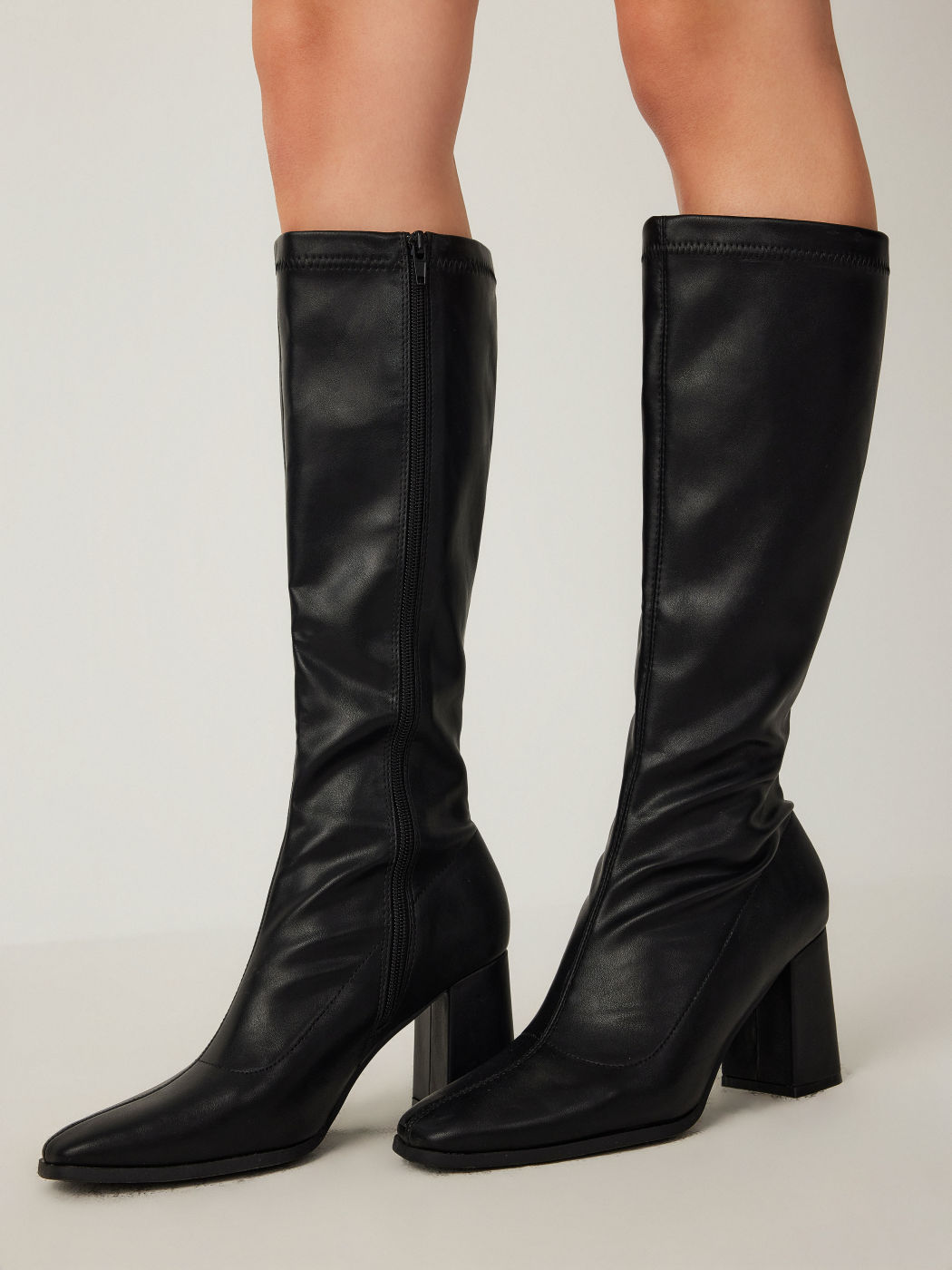Klassische Chunky Heeled Kunstleder Kniehohe Stiefel