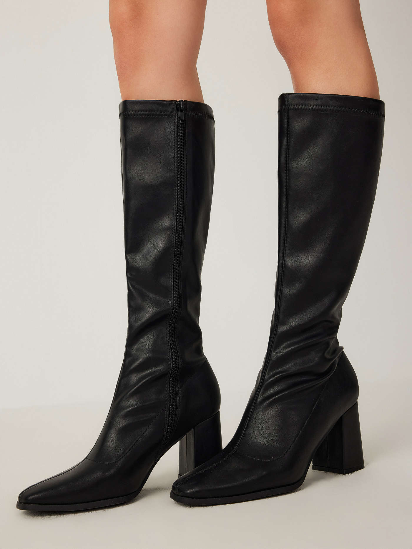 Classic Chunky Heeled Leather Knee High Boots