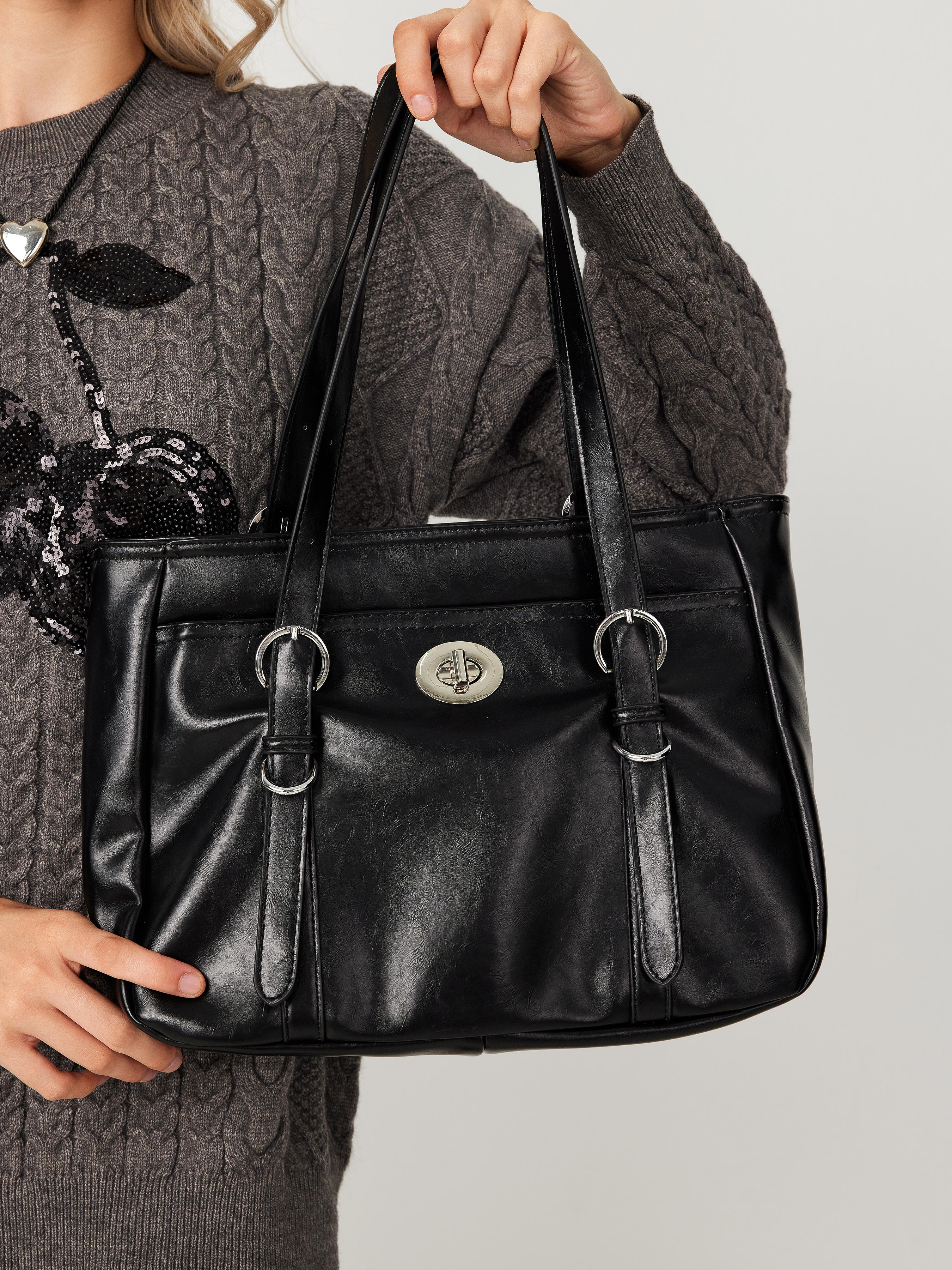 Faux Leather Large Capacity Tote Bag