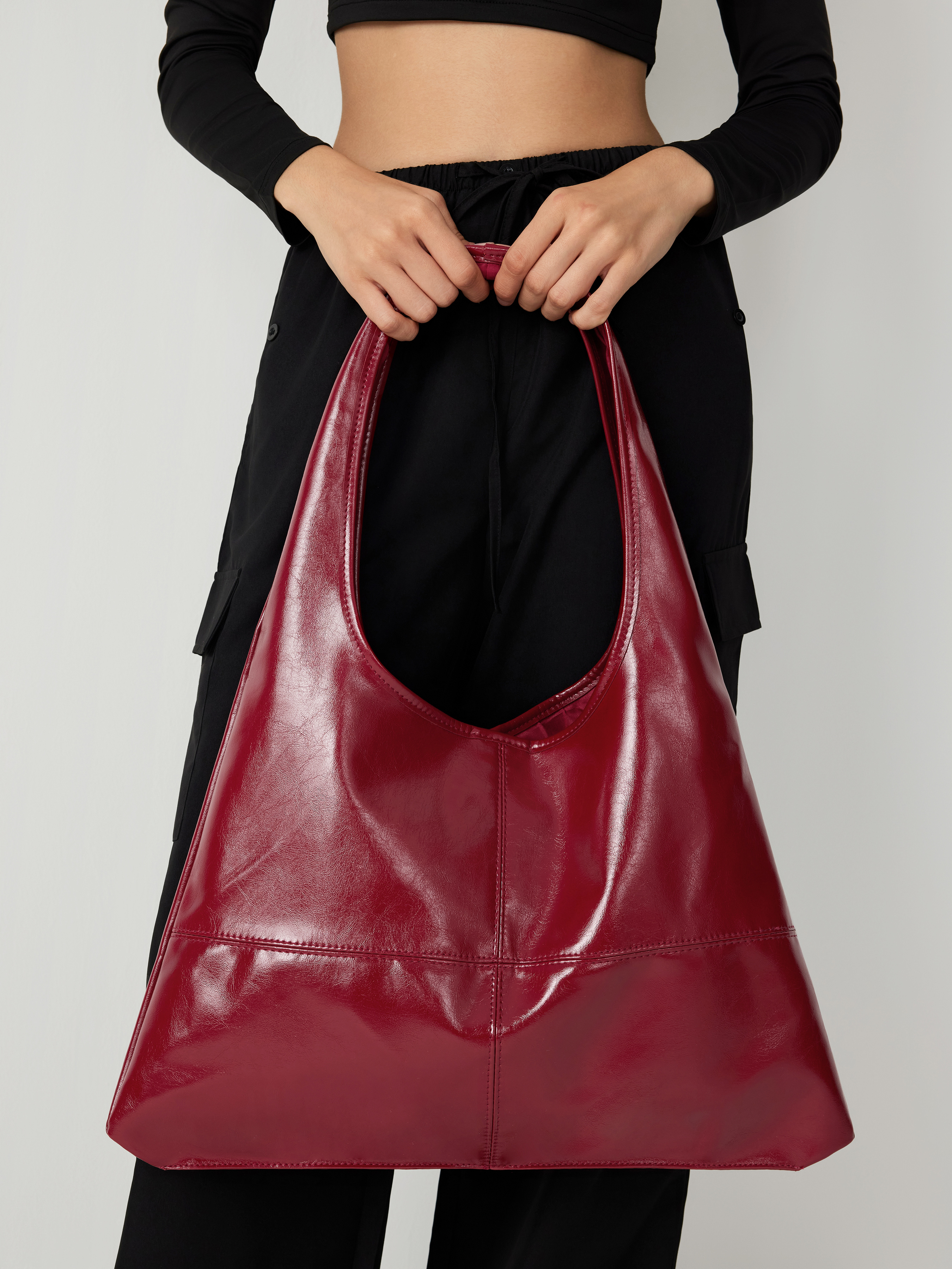 Solid Faux Leather Large Capacity Tote Shopper Bag - Cider