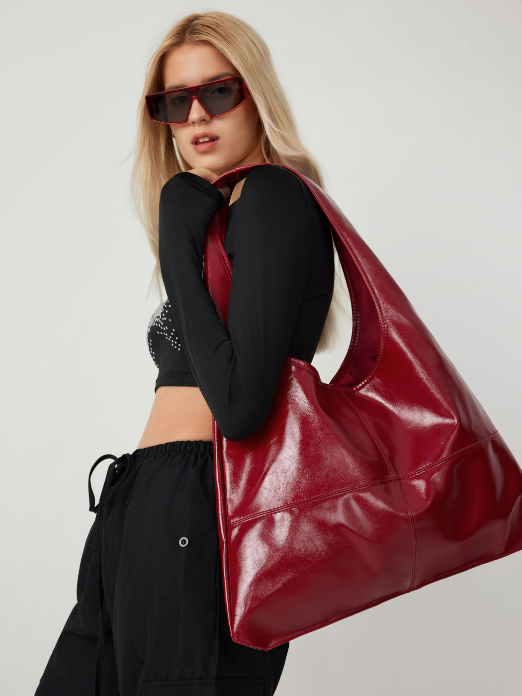 Solid Faux Leather Large Capacity Tote Shopper Bag