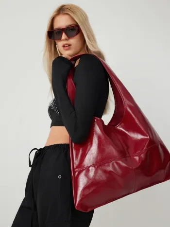 Einfarbiger Fauxleder-Totebag mit großer Kapazität