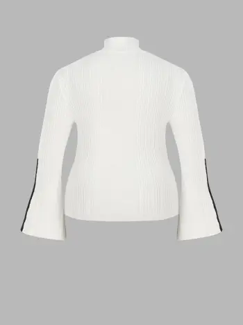 High Neck Rib Knit Split Bell Sleeve Sweater Curve & Plus