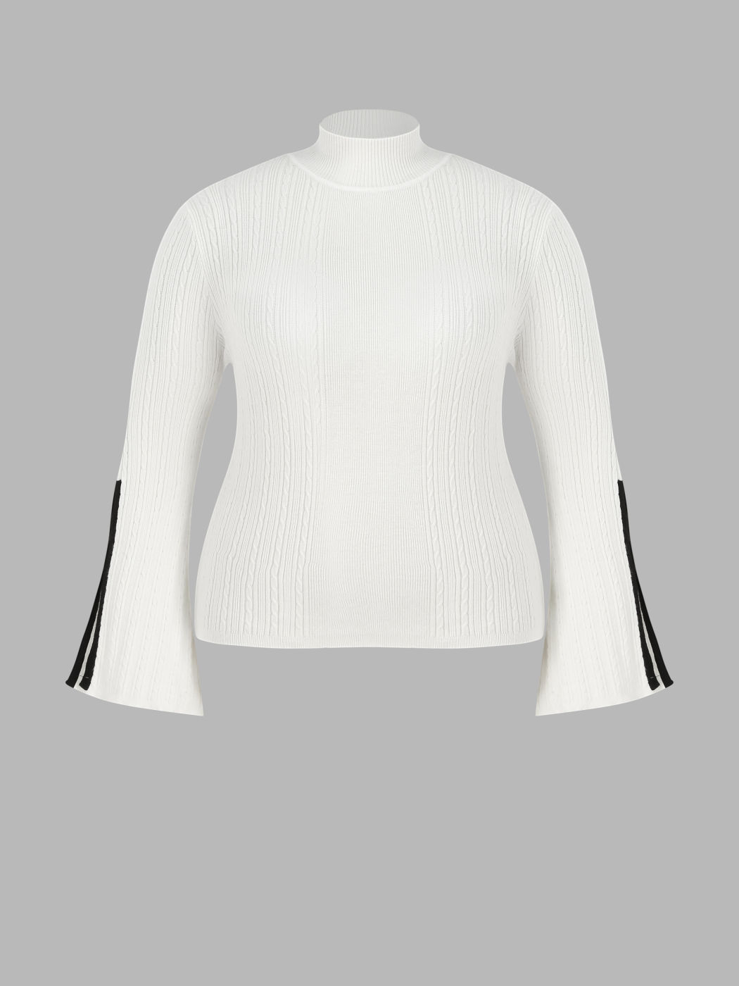 High Neck Rib Knit Split Bell Sleeve Sweater Curve & Plus