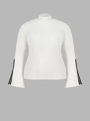  Hochhalsiges Rippenstrick Split Glockenärmel Strickjacke Kurve & Plus