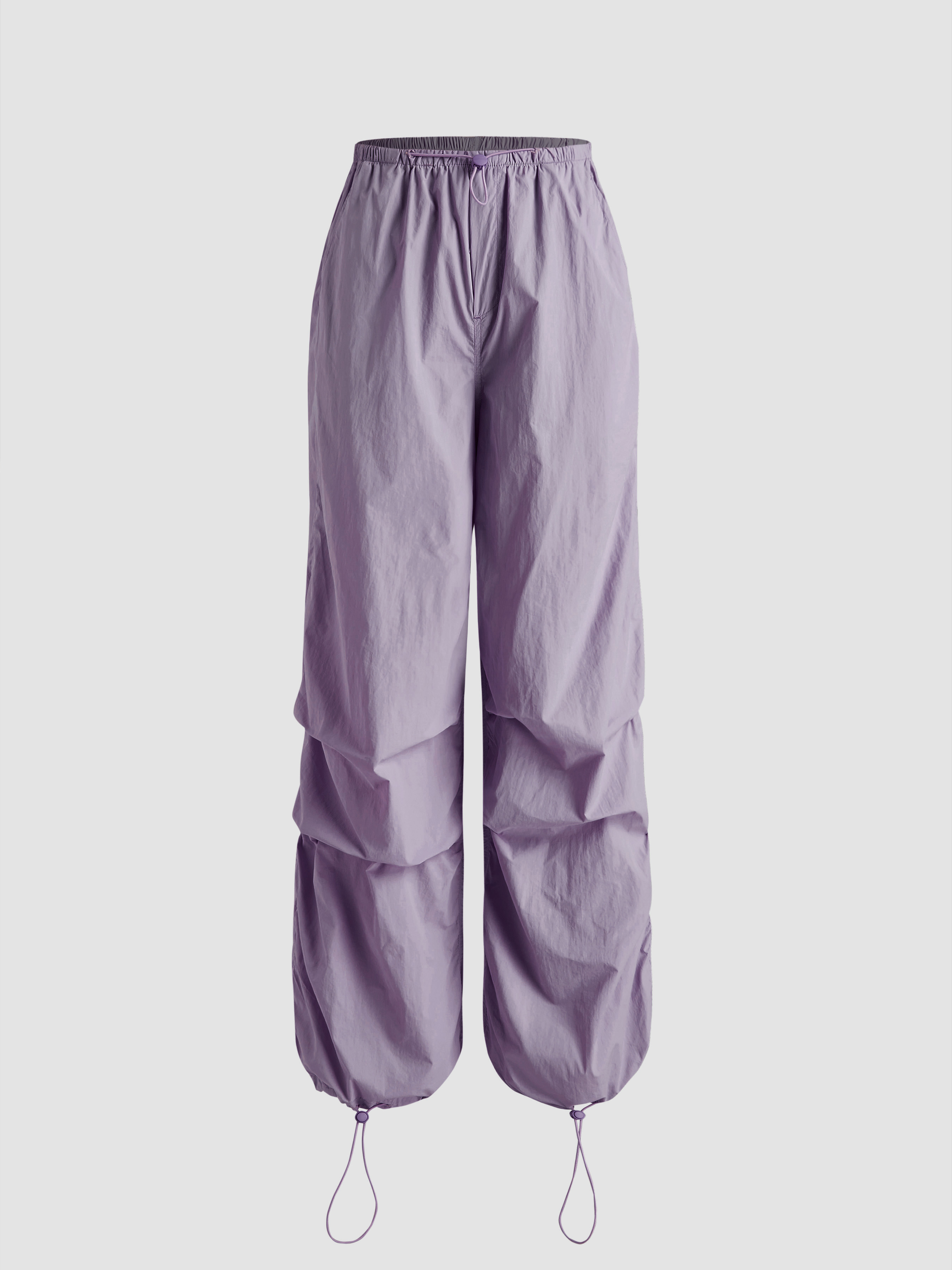 High Waist Drawstring Parachute Cargo Pants Cider