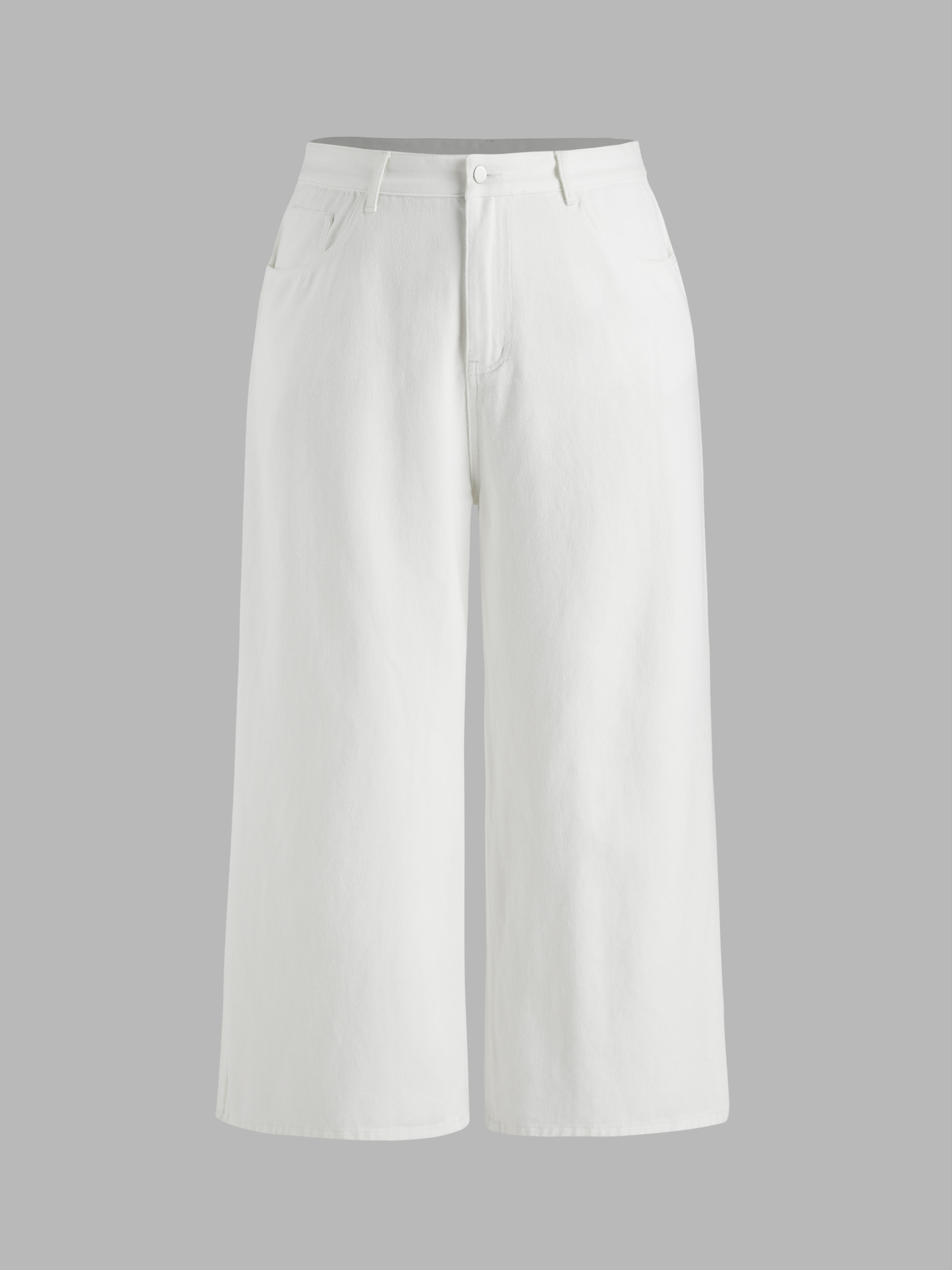 【KOOLOSET】Curve White Denim Denim Denim Solid Pocket Baggy Jeans Curve & Plus For School