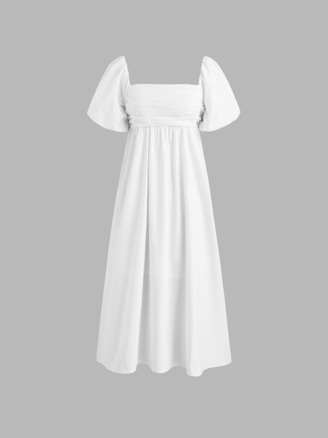 Solid Puff Sleeve Ruched Midi Dress