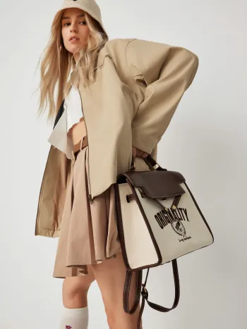 Faux Leather Top Handle Backpack