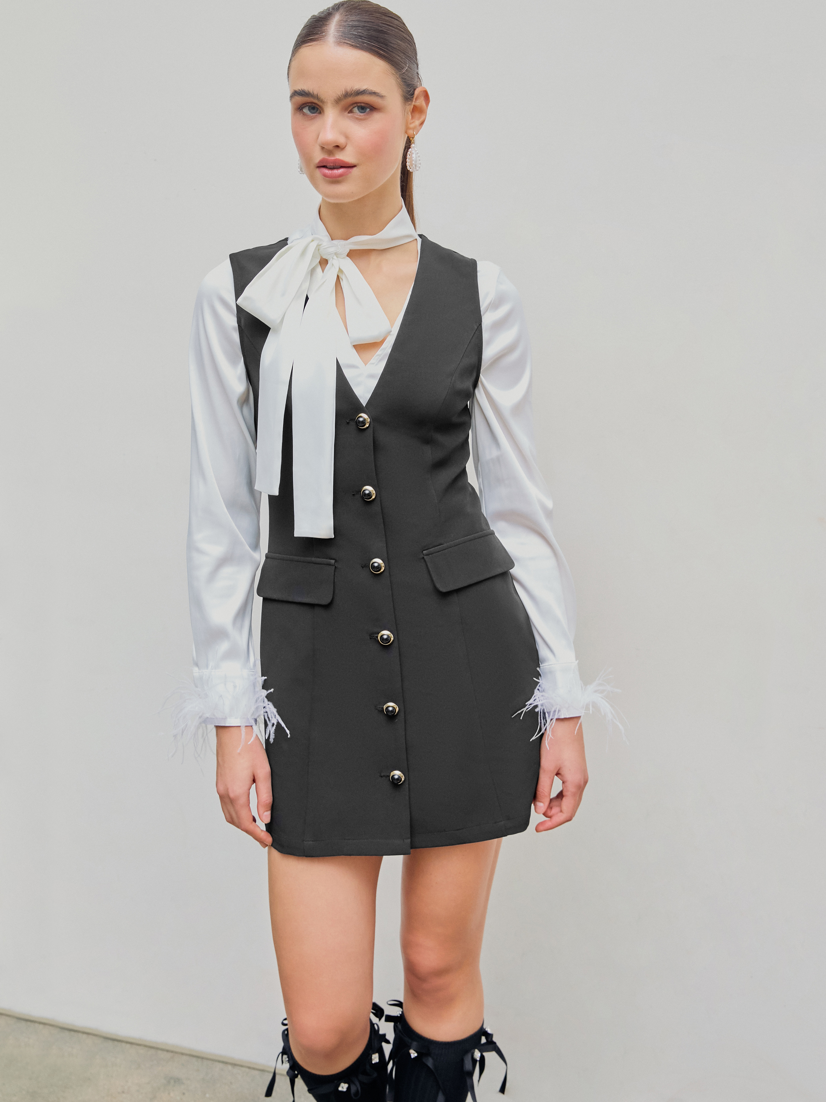 cider ニット スクエアネック ノースリーブ ミニドレス Work Dresses - Cider