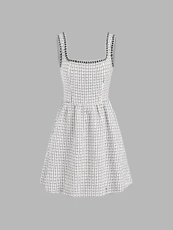 Solids Minikleid aus Tweed mit U-Ausschnitt