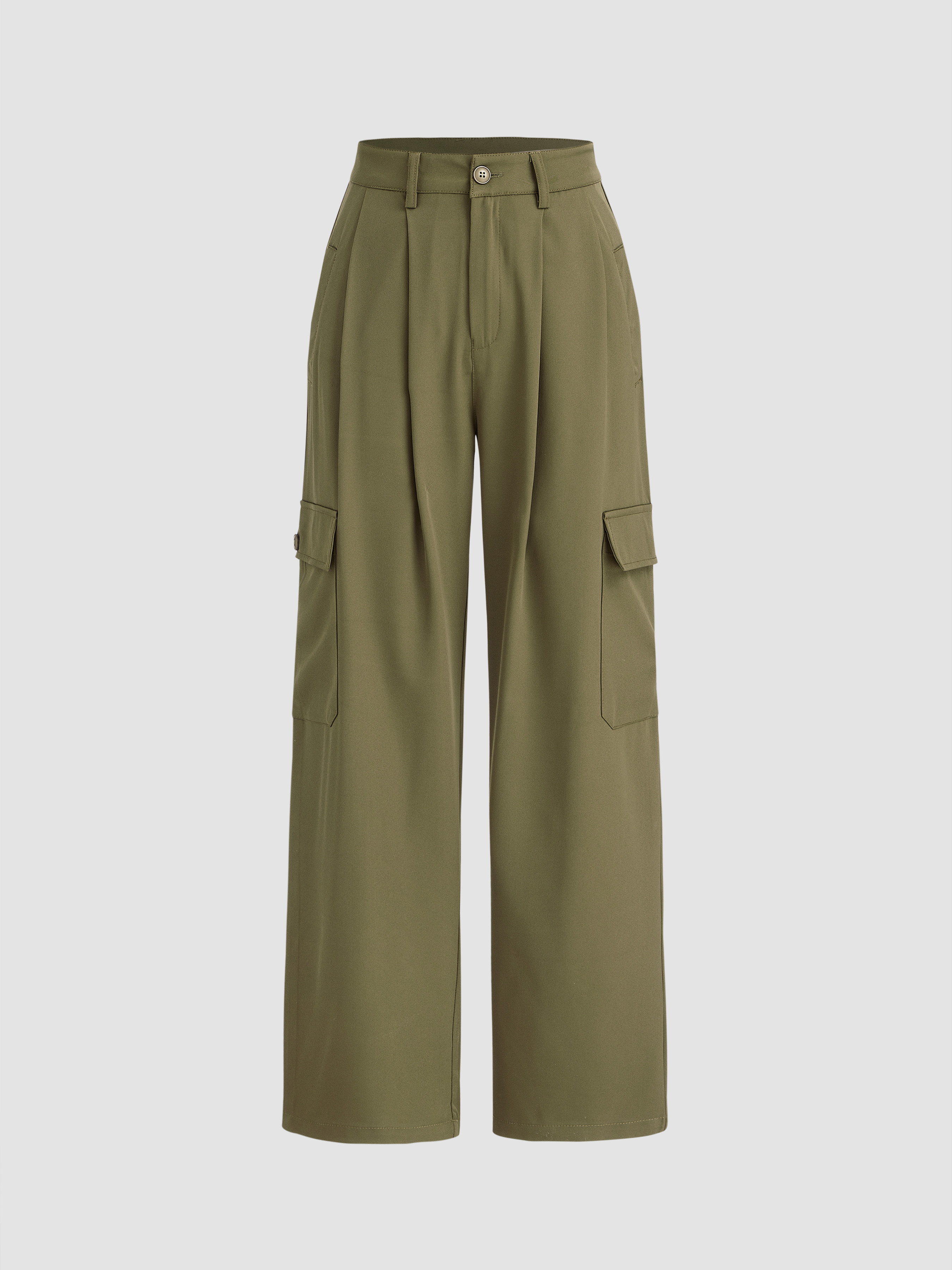 High Waist Solid Cargo Pants Cider