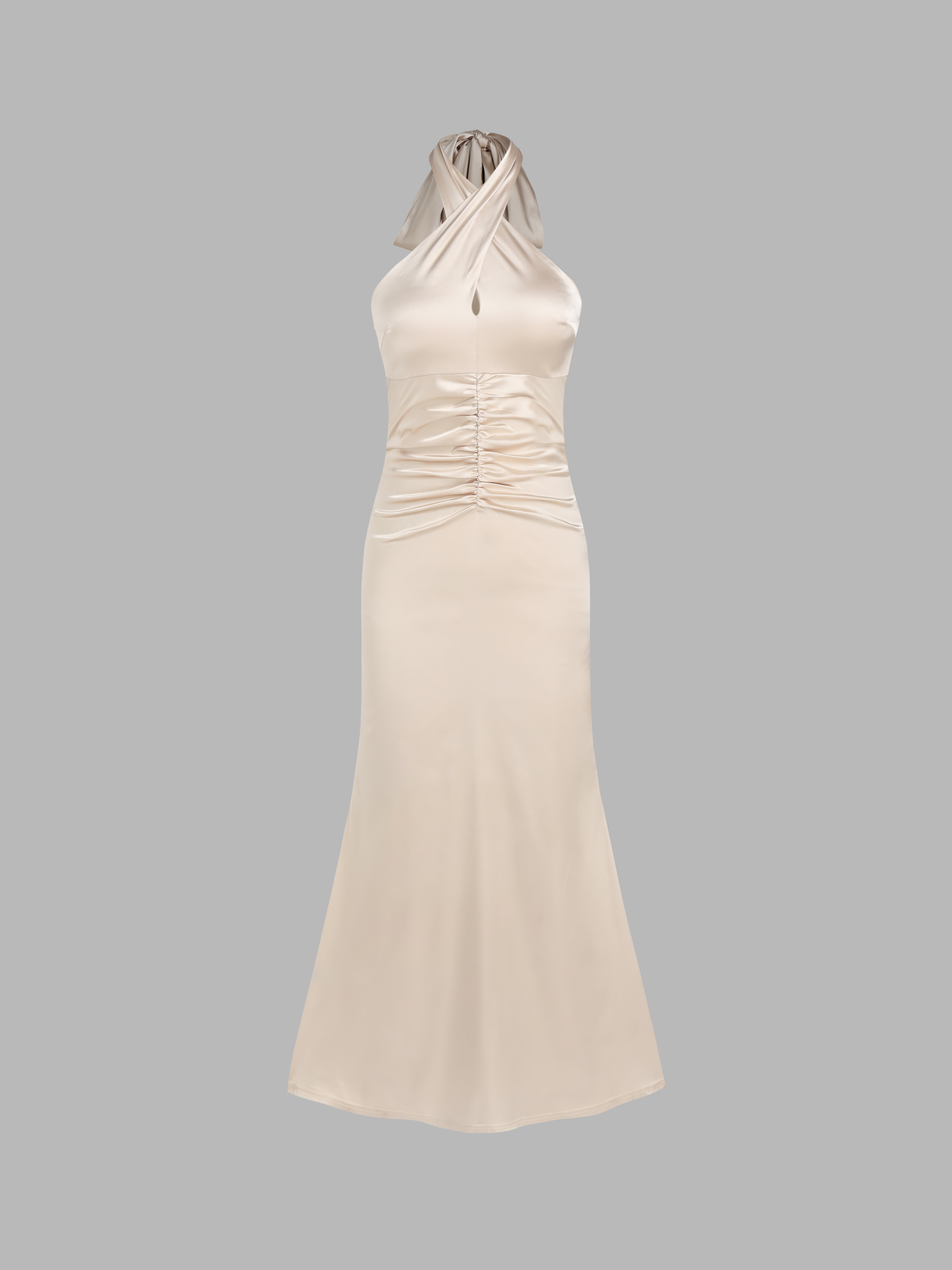 Chiffon A-line Ruched Halter Maxi Dresses with Slit Mint Green