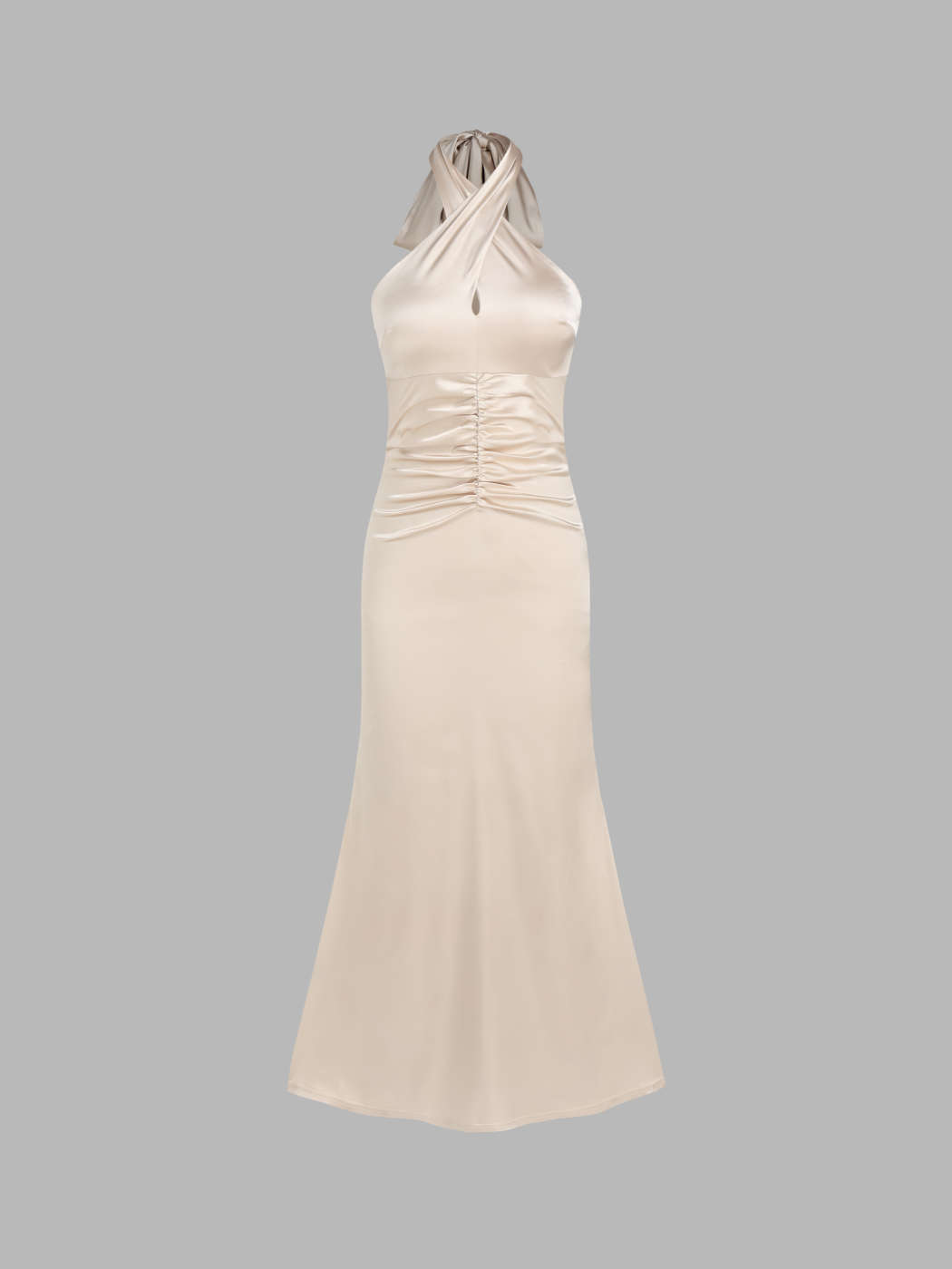 Satin Shop Satin Halter Neckline Solid Ruched Maxi Dress For  