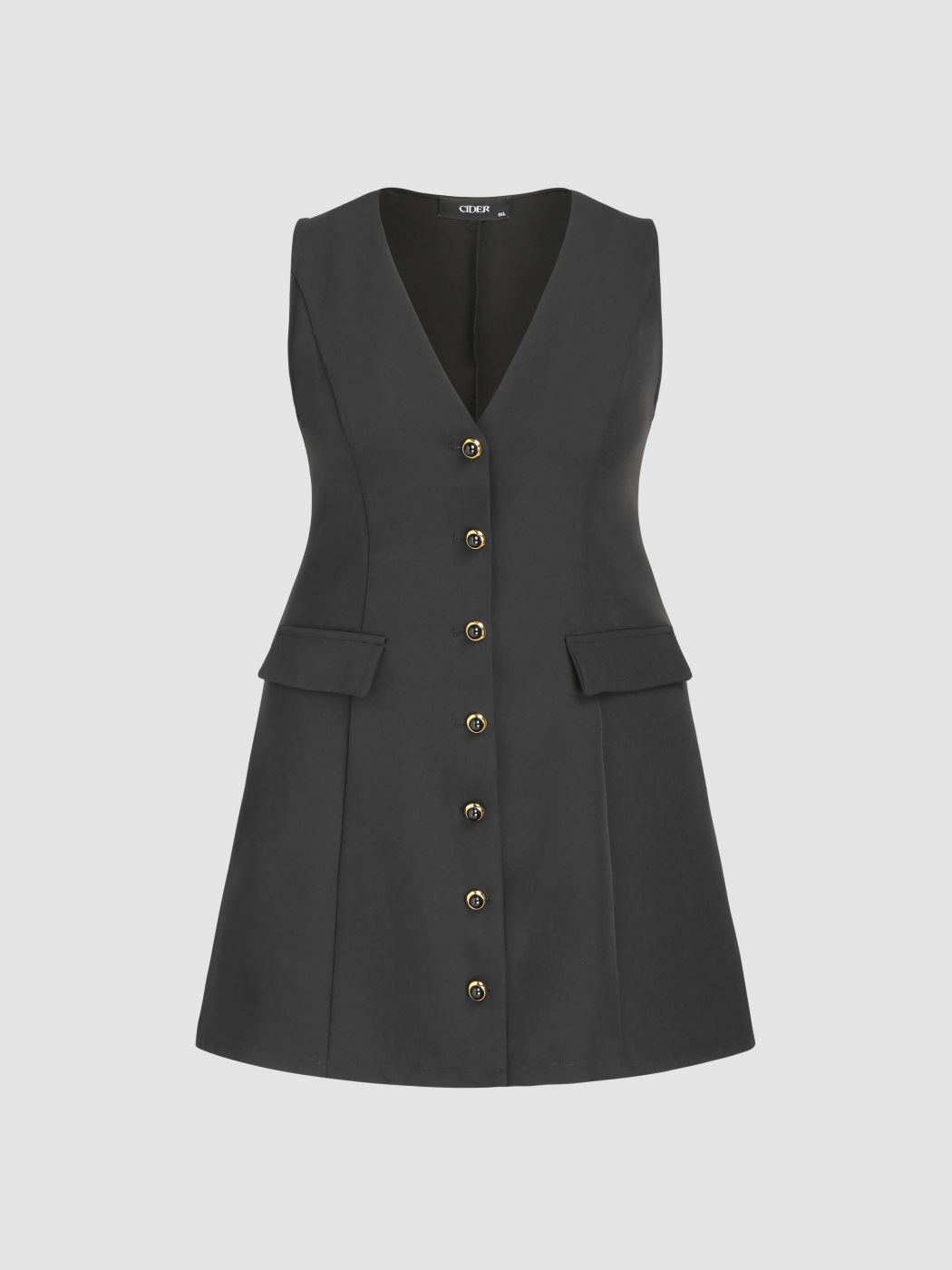 Solid V-neck Sleeveless Mini Dress Curve & Plus