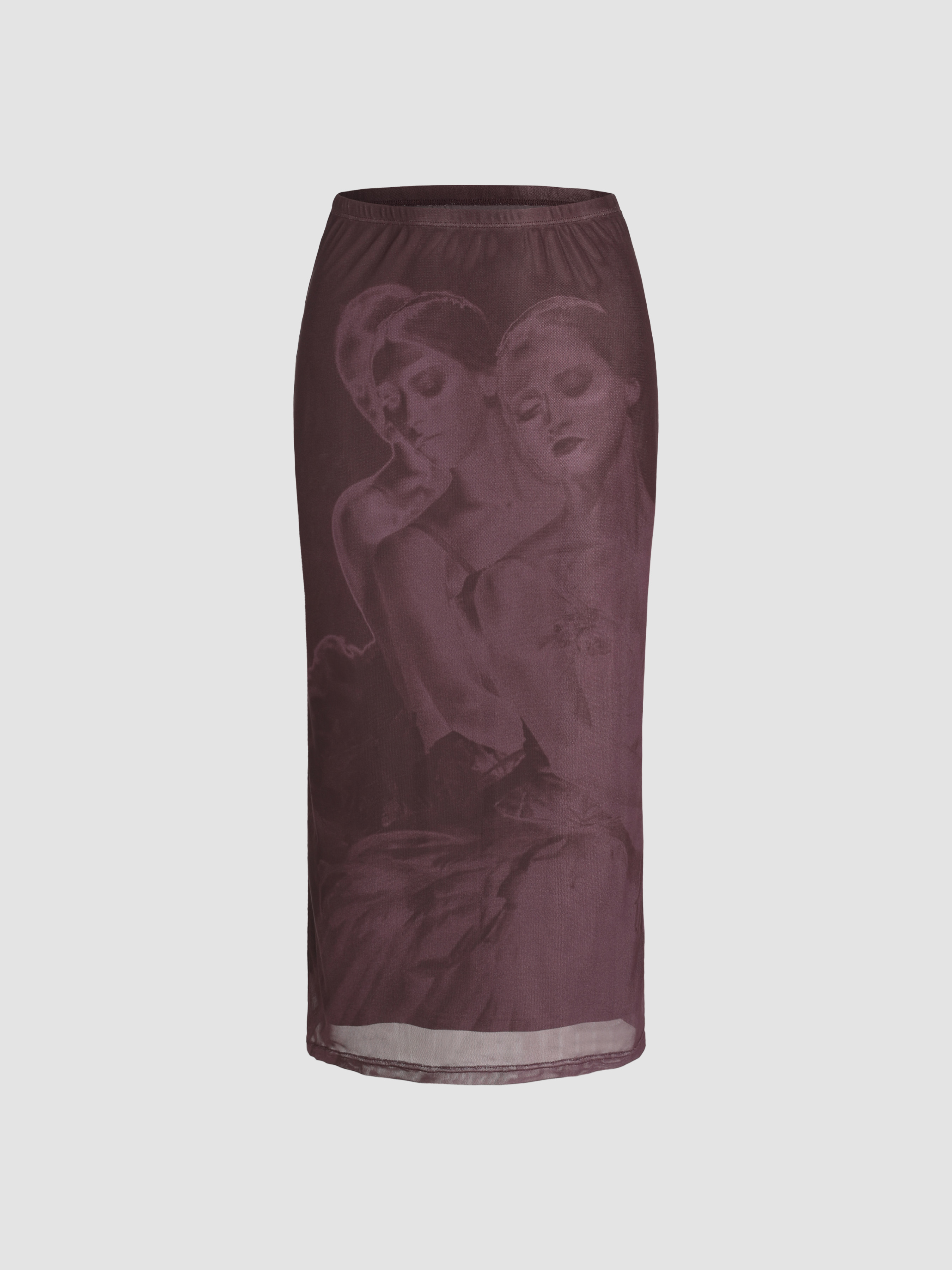 Mesh Mid Waist Graphic Midi Skirt - Cider