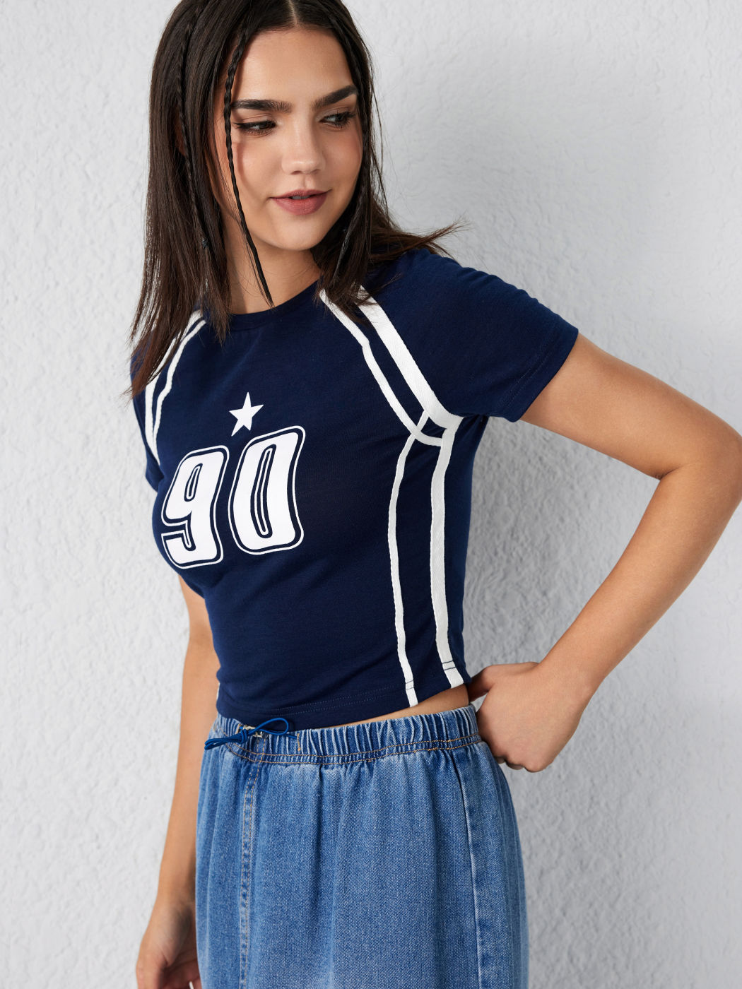 Round Neck Graphic Short Sleeve Crop Tee