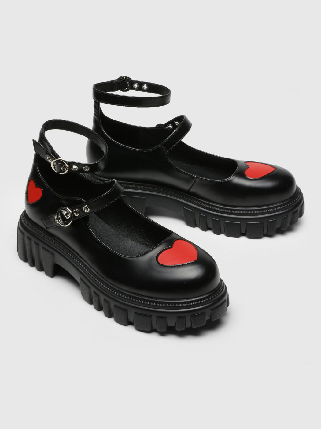 Heart  Ankle Strap Mid Heel Loafers