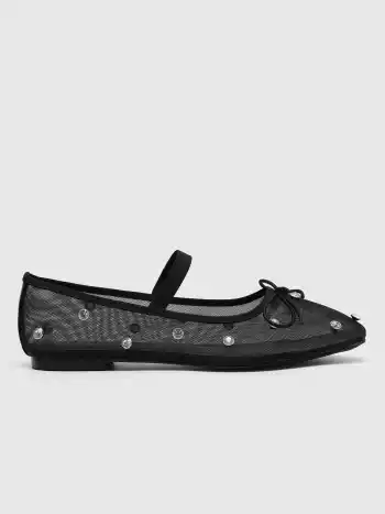 Crystal-Embellished Mesh Flat Mary Jane Shoes