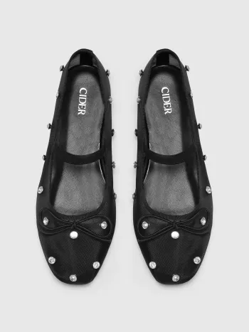 Crystal-Embellished Mesh Flat Mary Jane Shoes