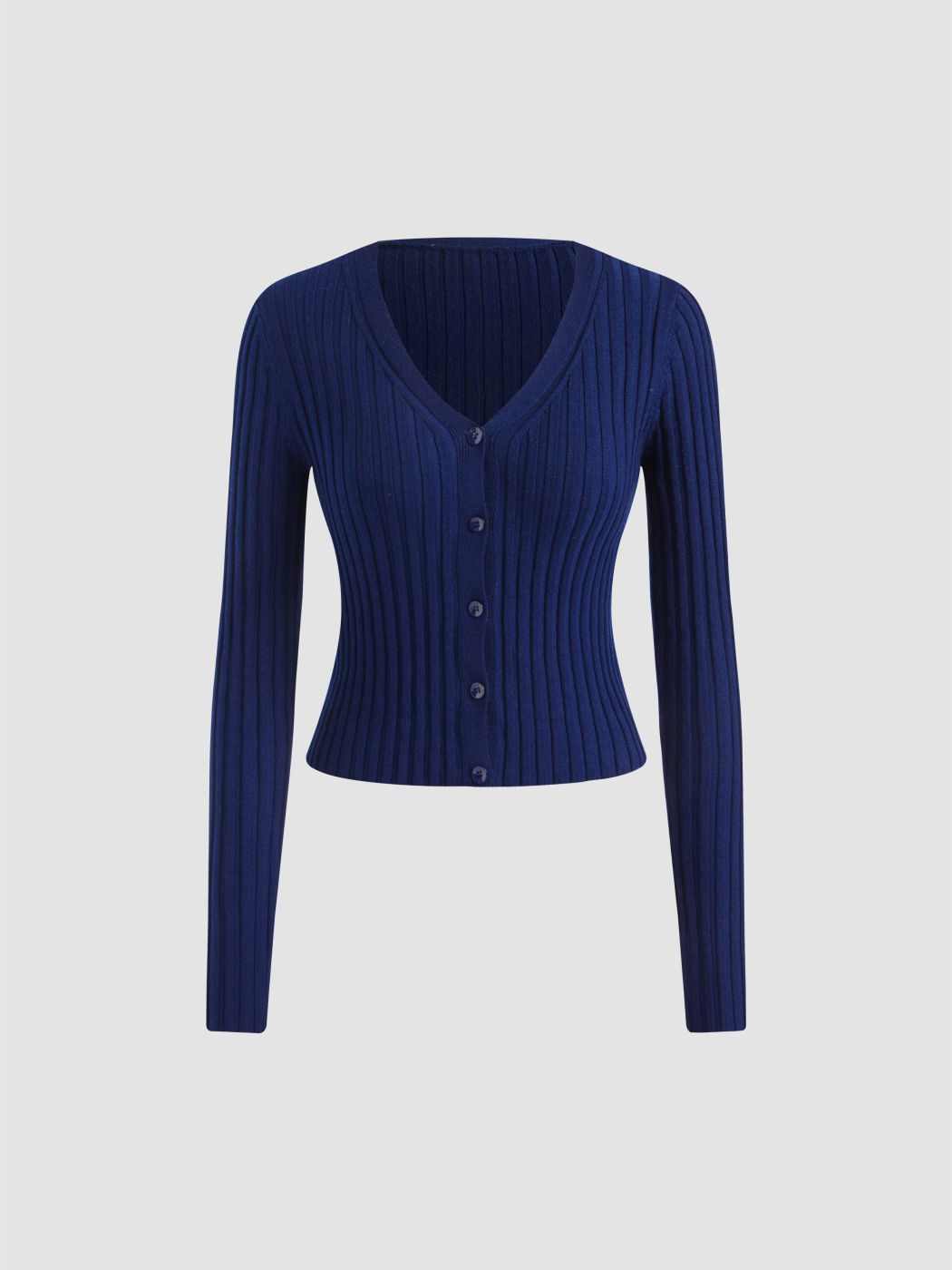 Wool-blend V-neck Solid Button Cardigan