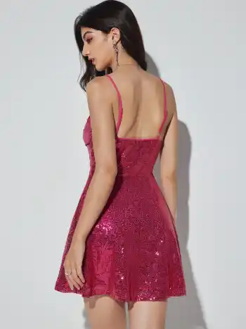 Mini abito con scollo quadrato in paillettes
