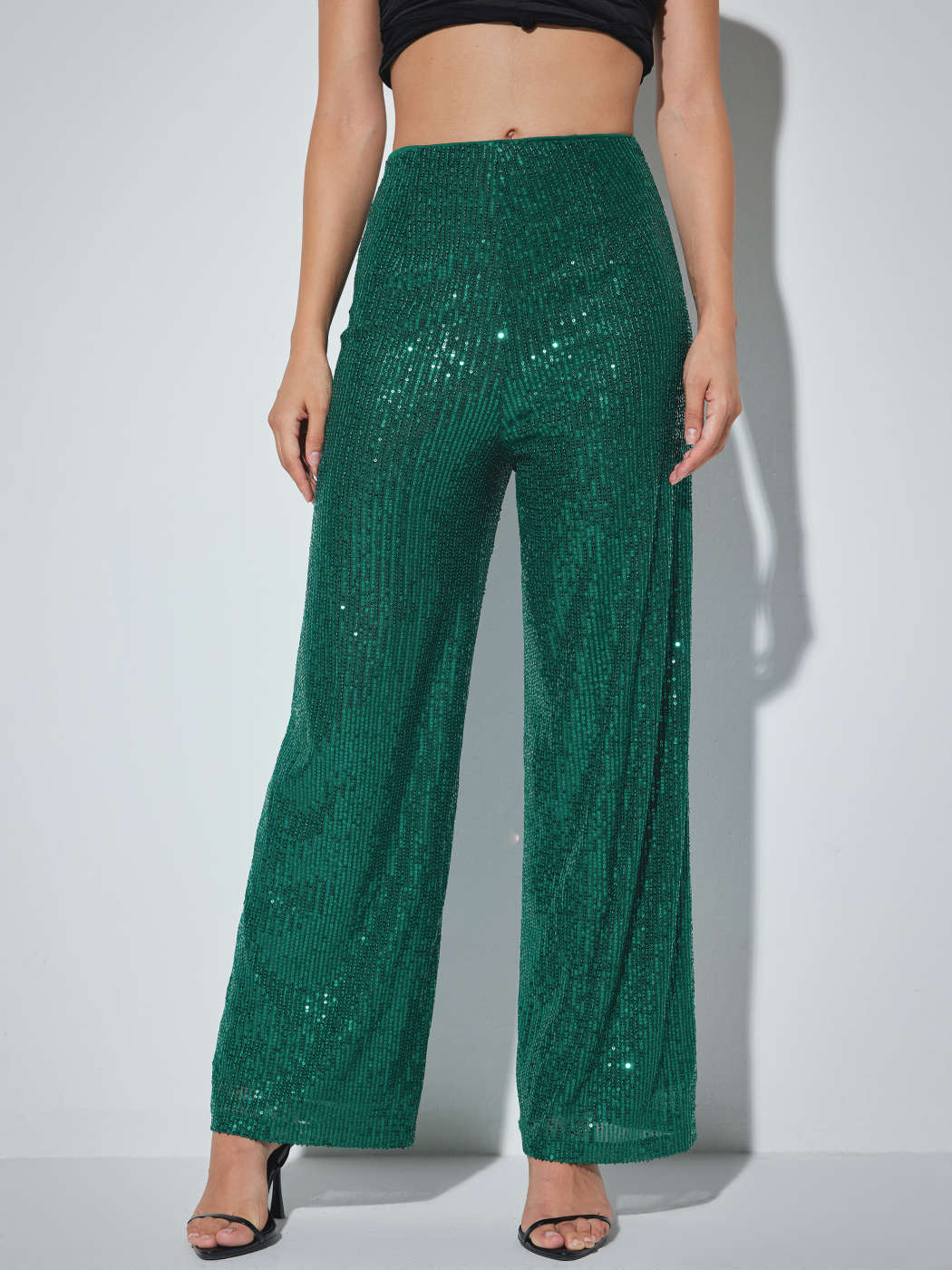 Sequin Pants Sequins Sequin High Waist Solid Wide Leg Trousers For