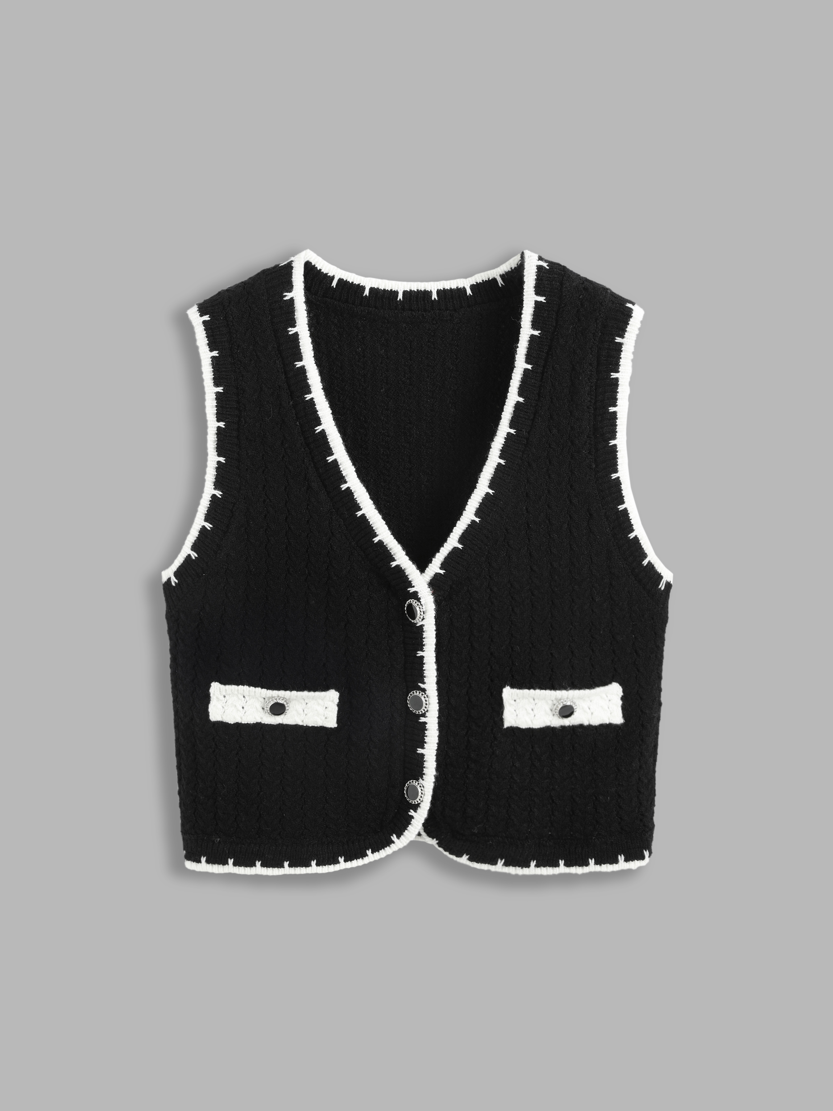 Contrasting Binding Knitted Vest For Daily Casual Coffee Shop Work