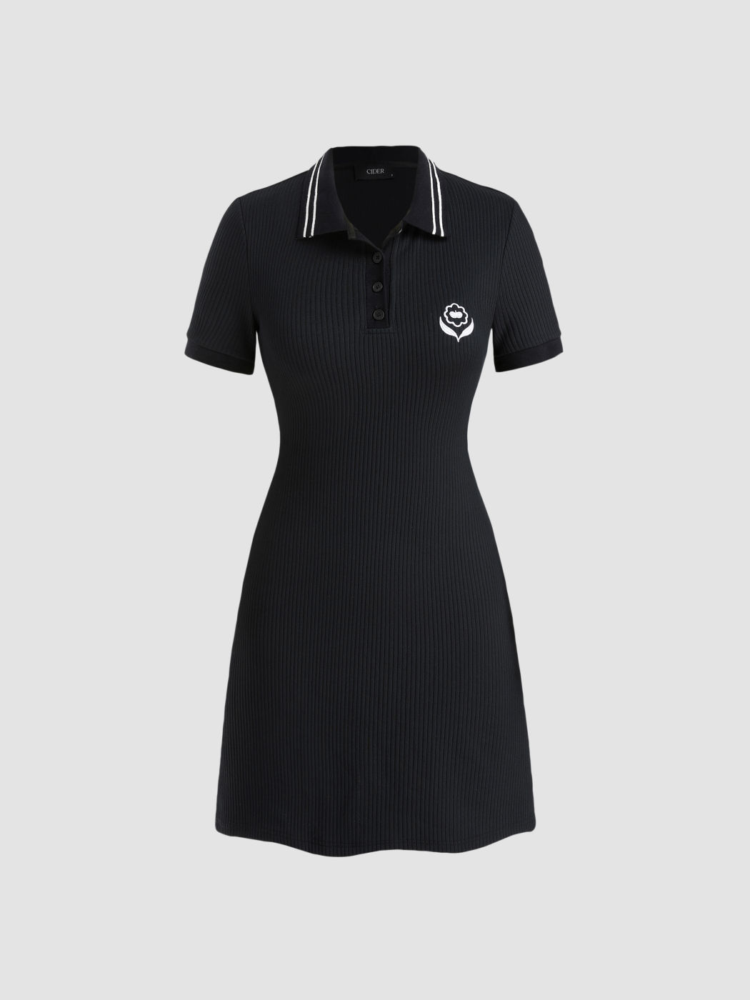  Kragen Blumenknopf Minikleid