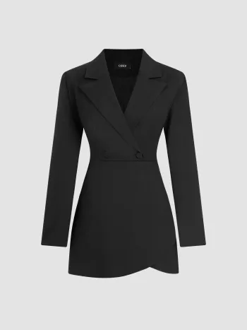 Collar Solid Button Mini Dress
