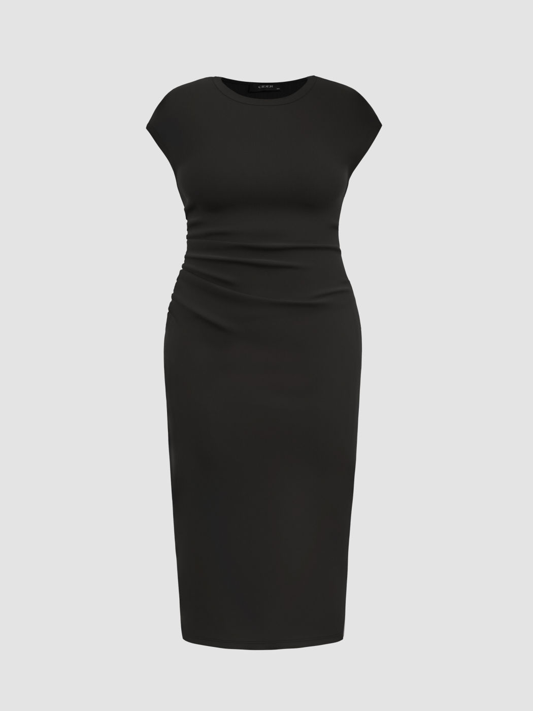 Round Neckline Ruched Midi Dress Curve & Plus