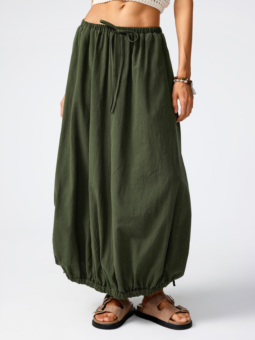  Mittlere Taille Einfarbiger Kordelzug Maxirock