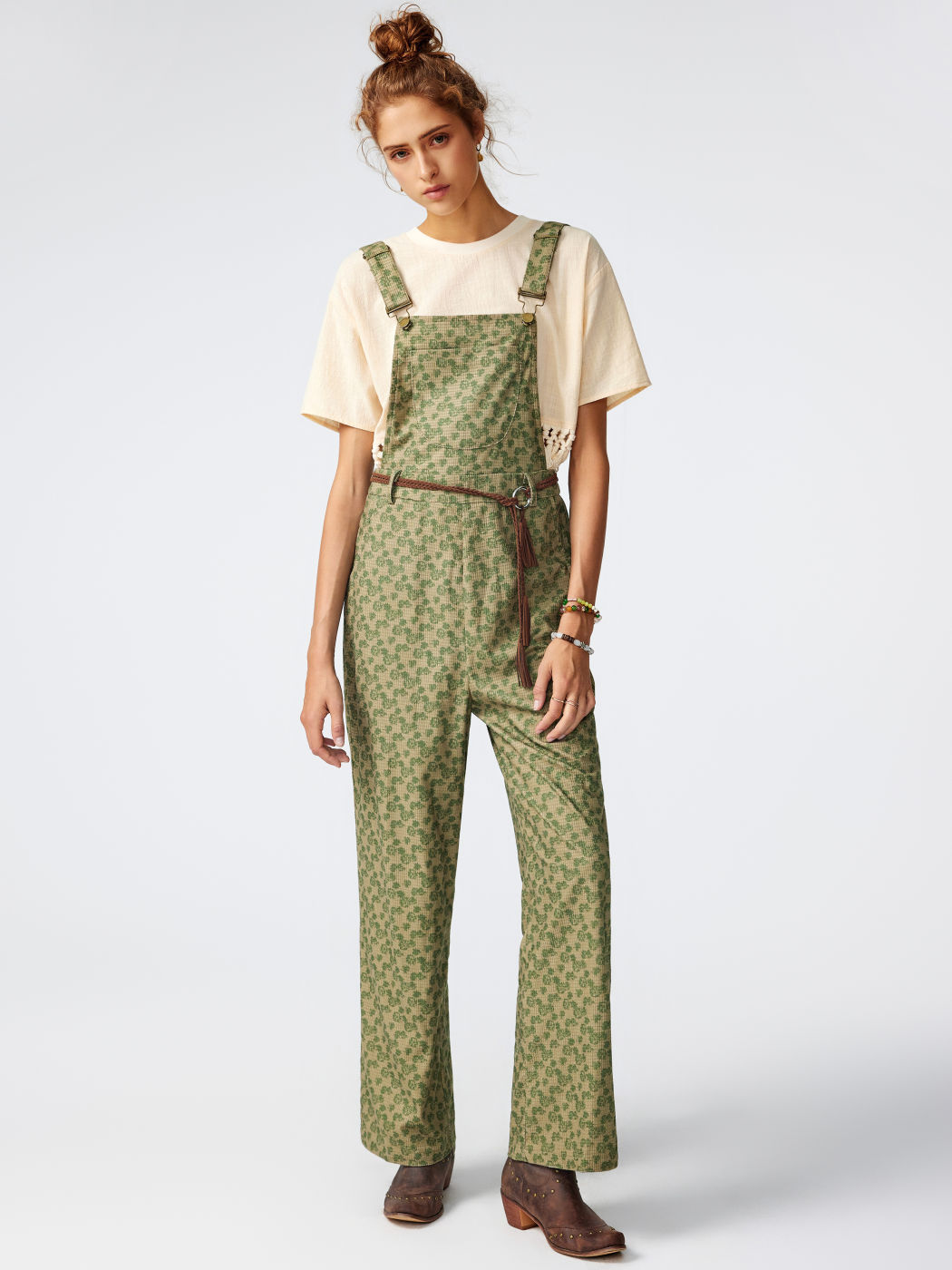Corduroy Square Neck Floral Ditsy Floral Jumpsuit For Daily Casual Picnic