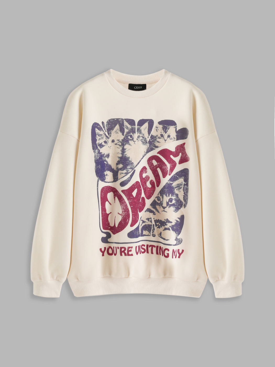 DREAM Terry Round Neck Cat Sweatshirt