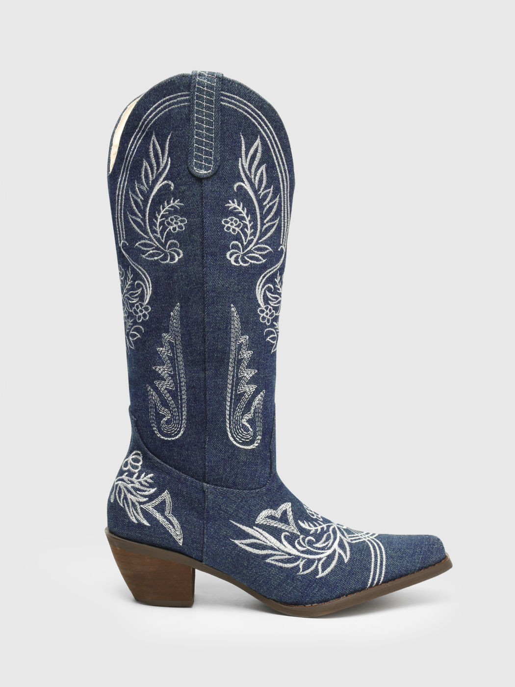 EMBROIDERED DENIM CHELSEA BOOTS