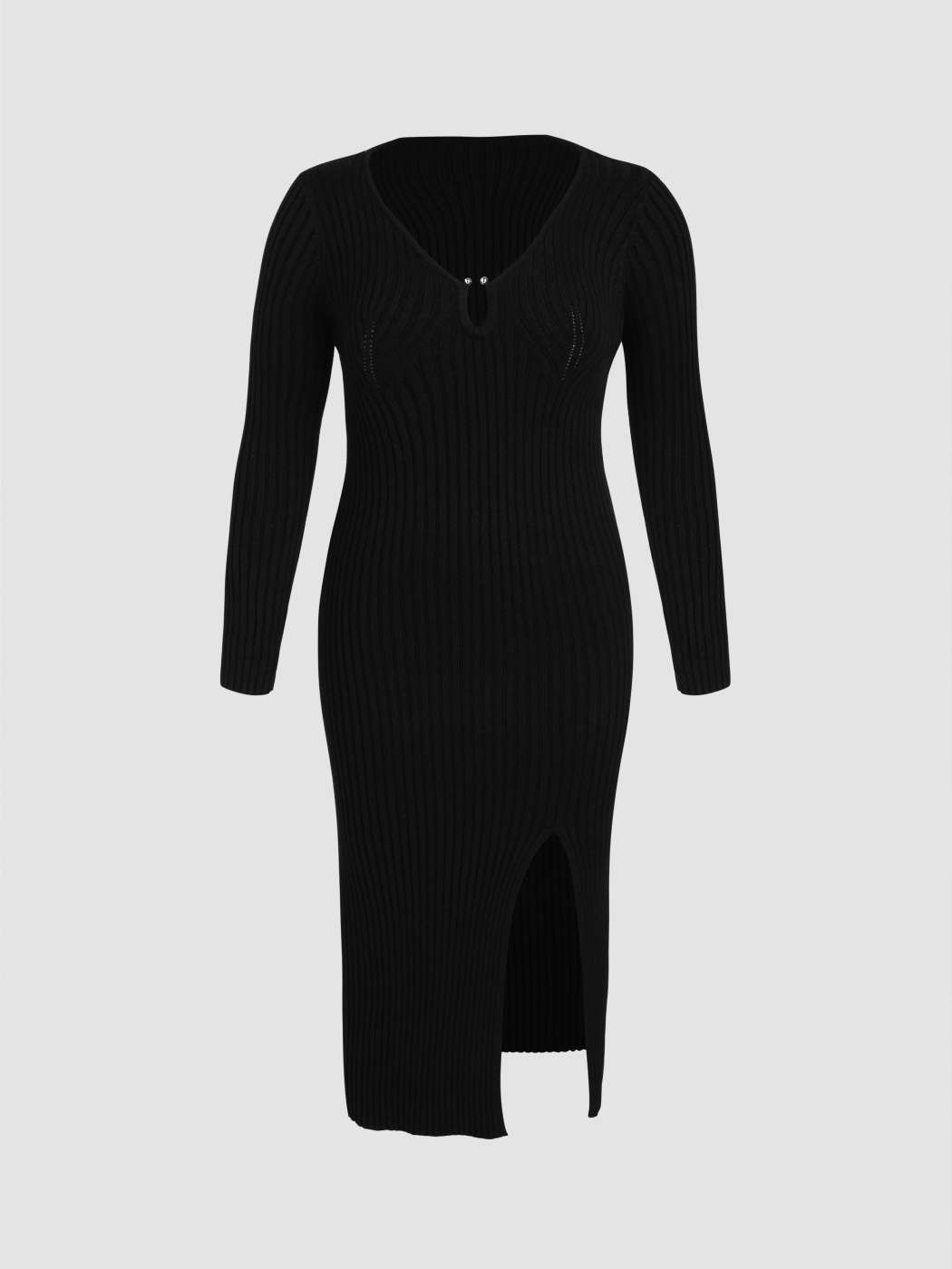 Knit Fabric Knit V-neck Cut Out Split Dress Curve Plus For Date