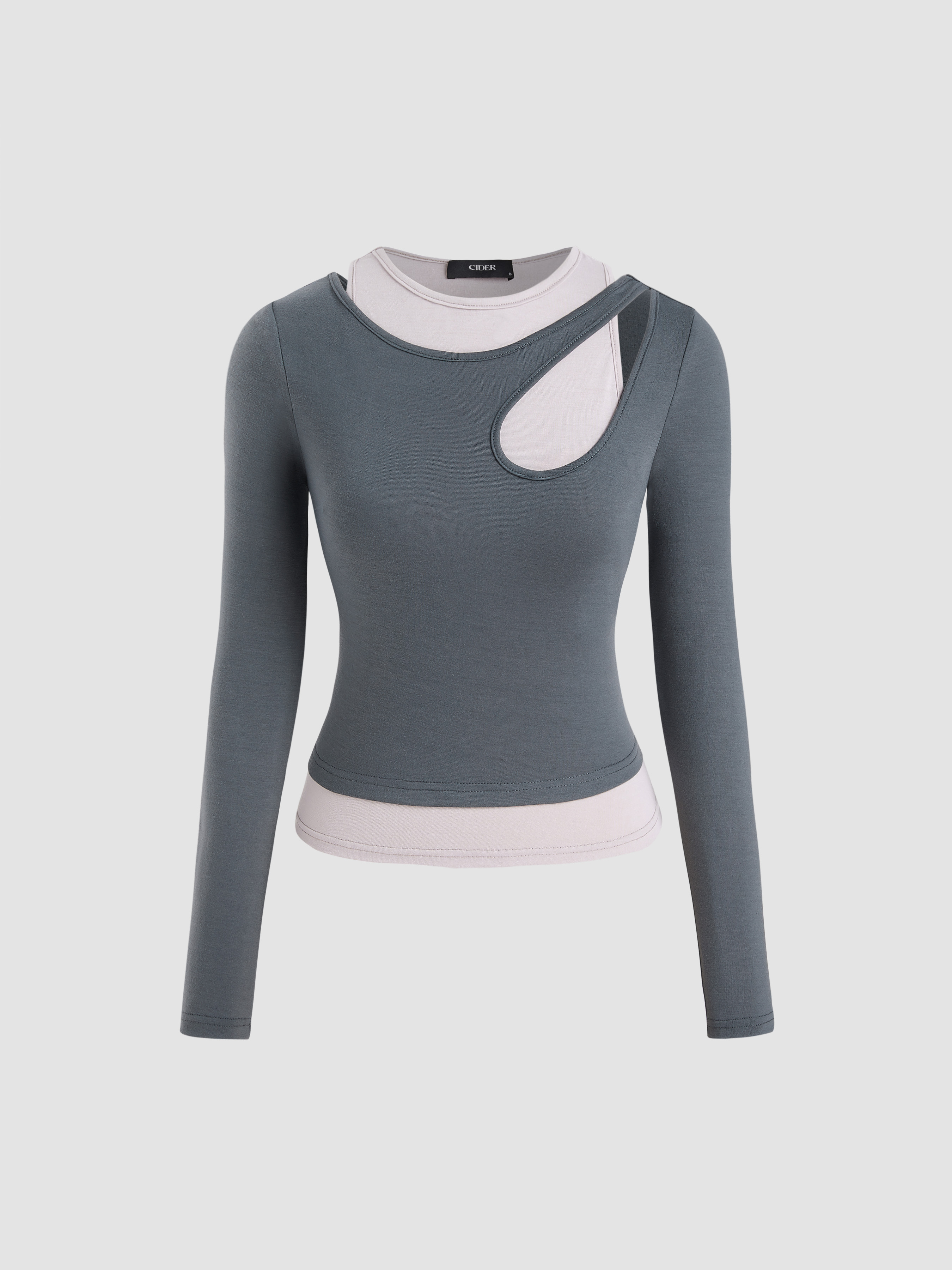 Solid Round Neck Top, With Long Sleeves, And Cut-out Detail