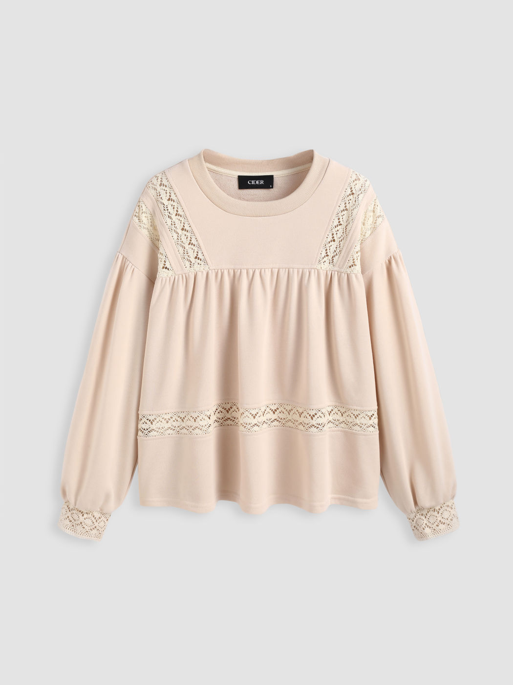  Terry Rundhalsausschnitt Spitzen-Sweatshirt