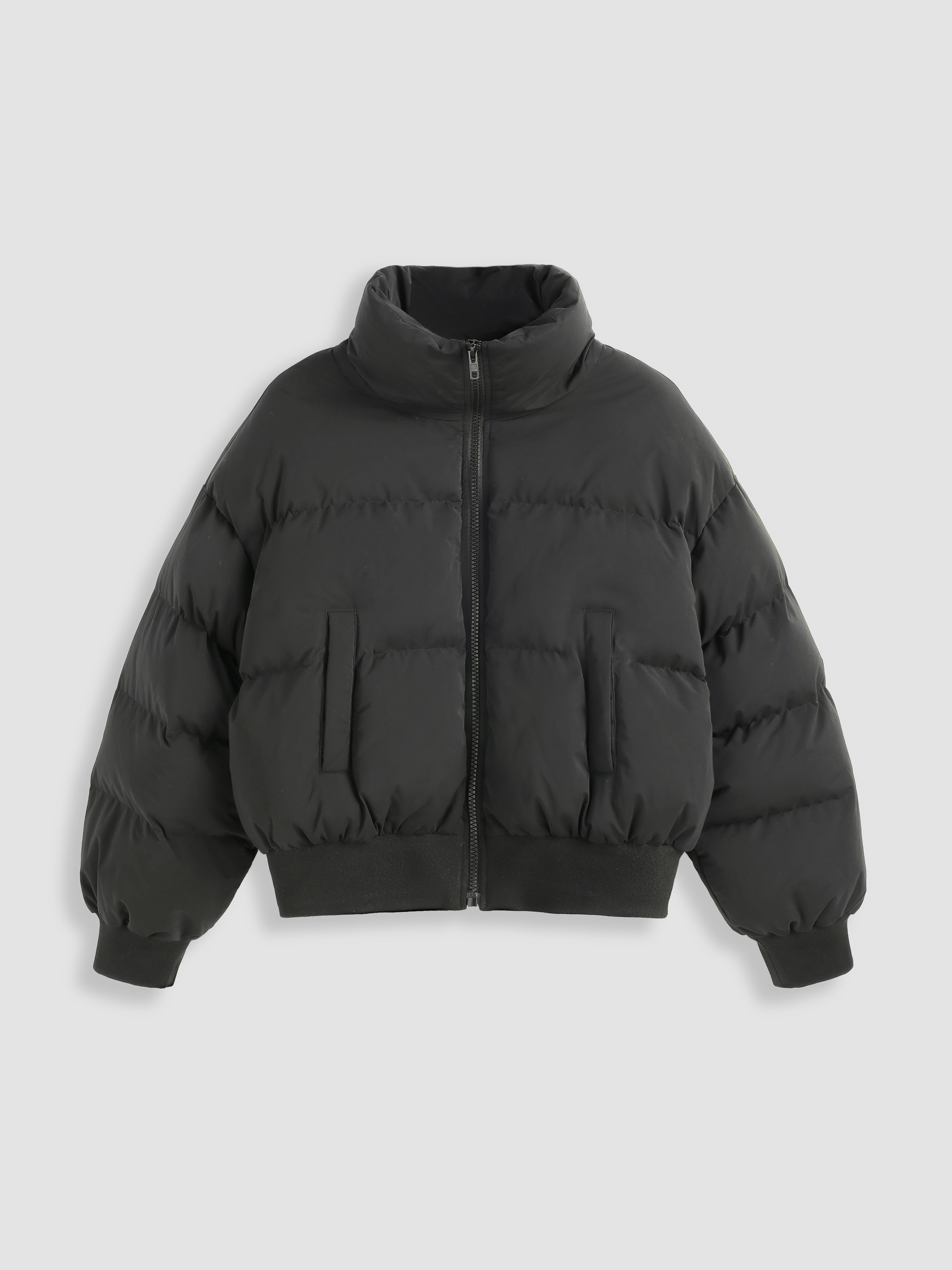 Stand Collar Solid Puffer Jacket Curve & Plus For Daily Casual