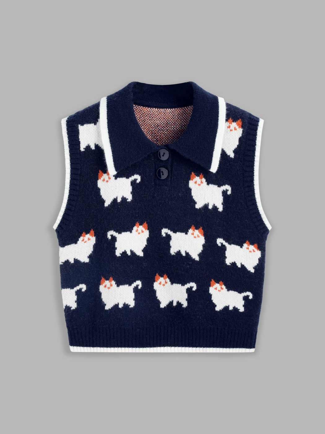 Polo Katzenknopf Strickoberteil Kurz
