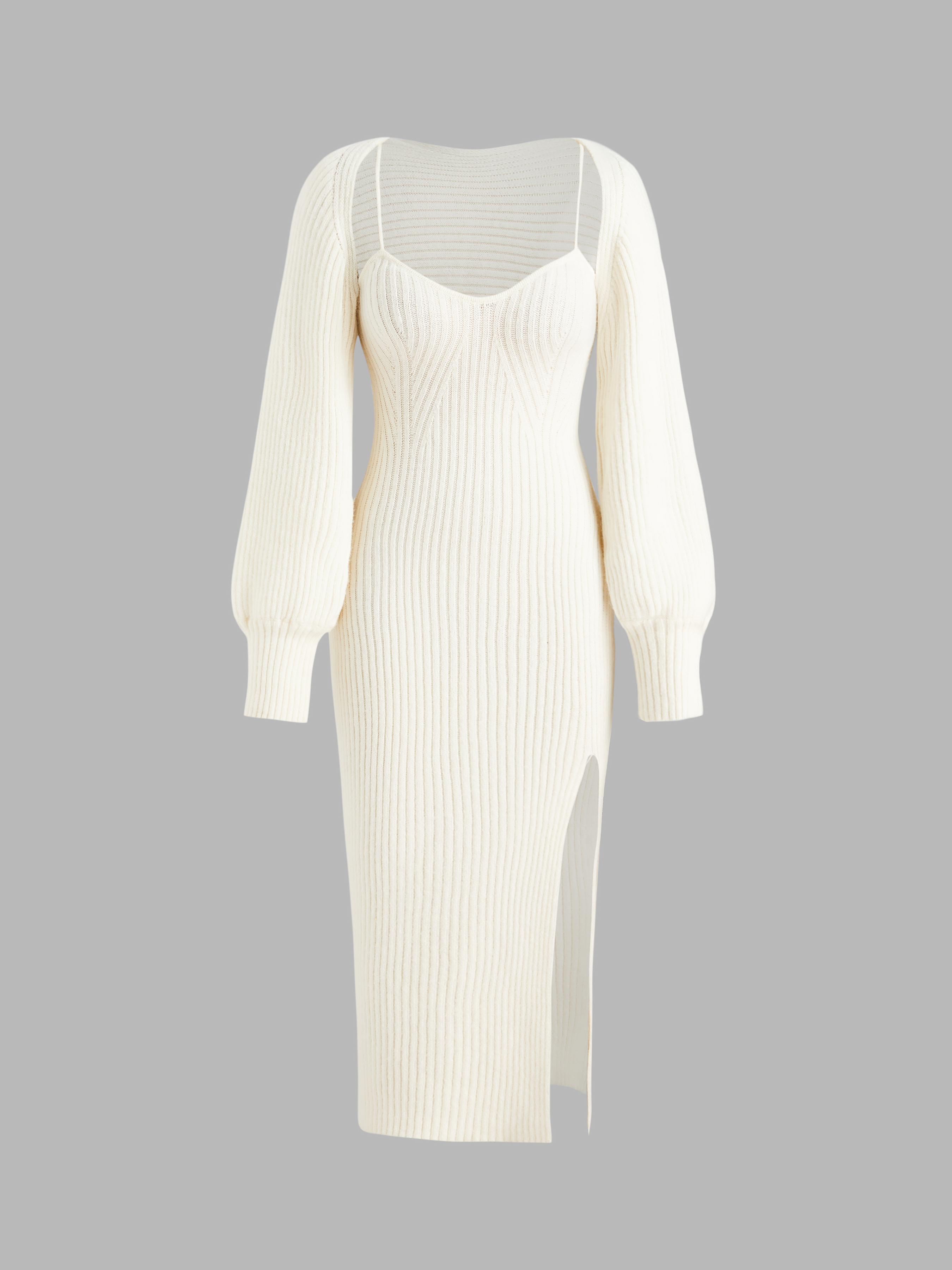 Knit Solid Cami Split Midi Dress & Crop Top