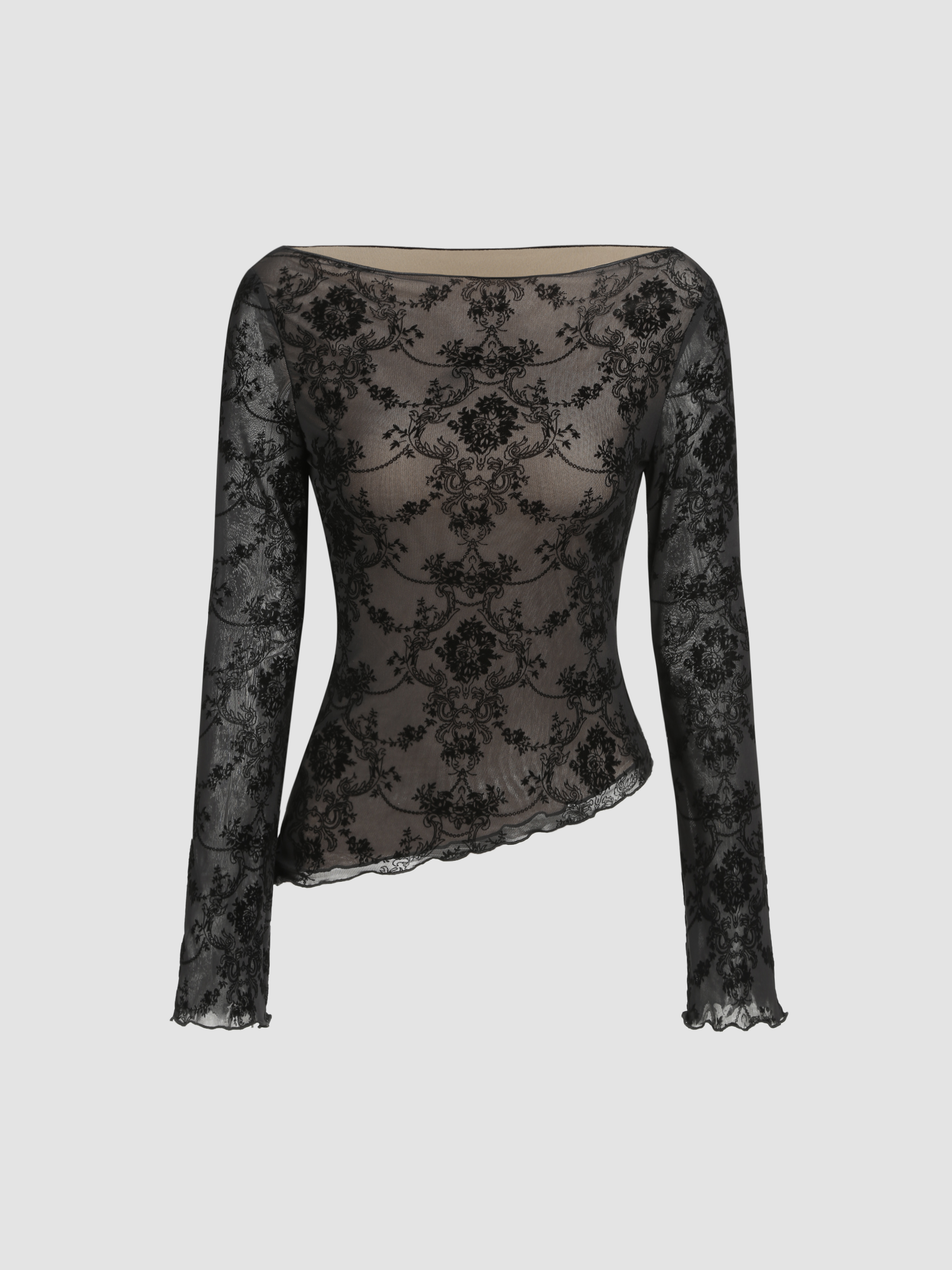 Lace Lace Off-shoulder Floral Lace Long Sleeve Top For Daily Lace Lace Off-shoulder Floral Lace Long Sleeve Top For Daily