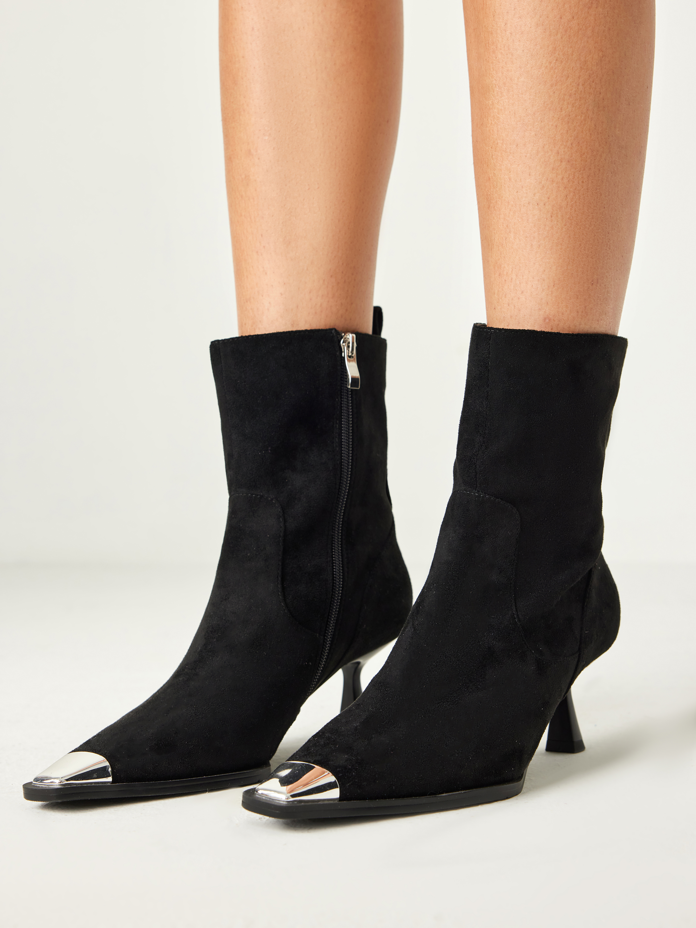 Black suedette metal heel hotsell ankle boot