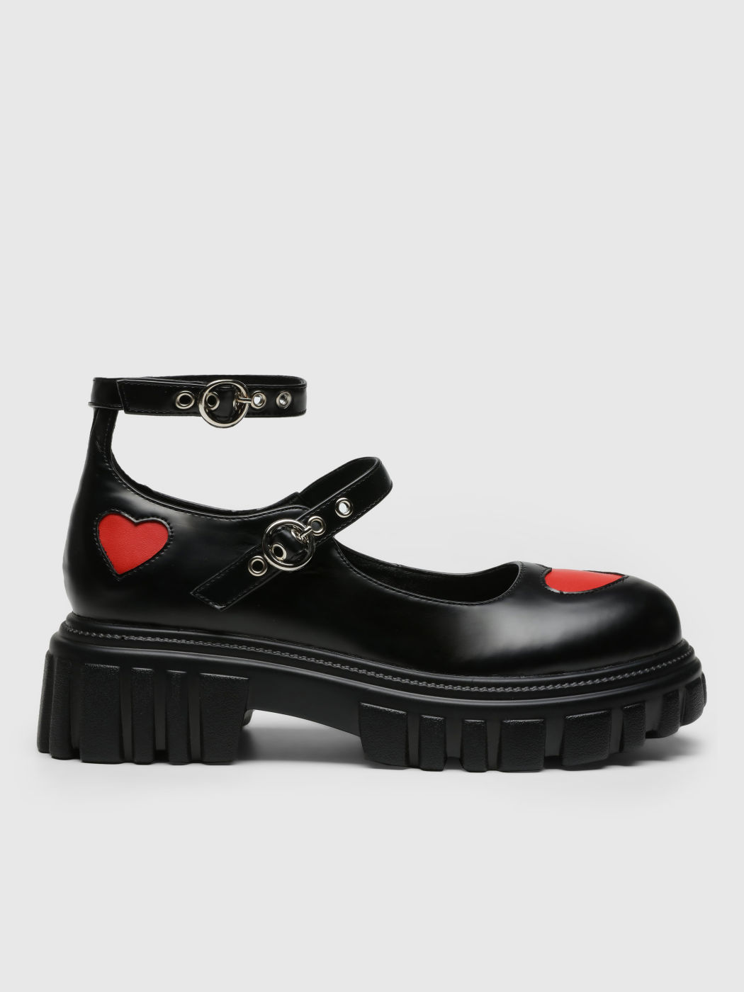 Heart  Ankle Strap Mid Heel Loafers